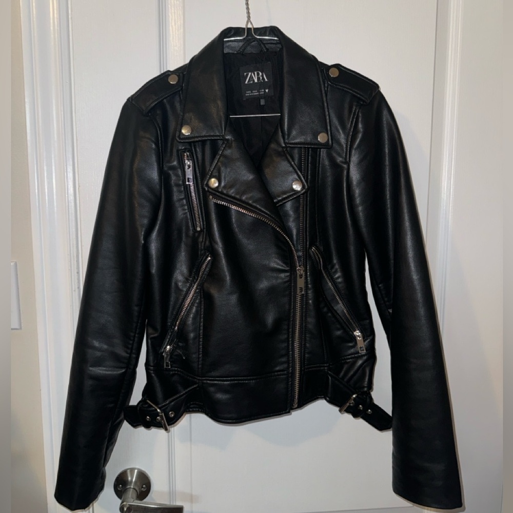 Zara faux leather moto coat
